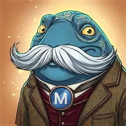 U.N.A.G.I. - maskot Mikografiky, modrá postava s bílým knírem